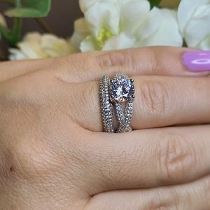 Diamonique 5ct Round & Pave Ring Set